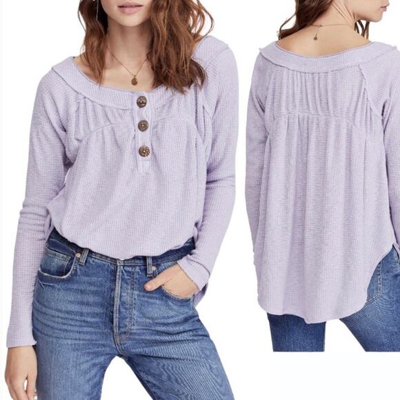Free People Tops - Free People Lavender Must Have Henley Thermal Top Cropped Size Large